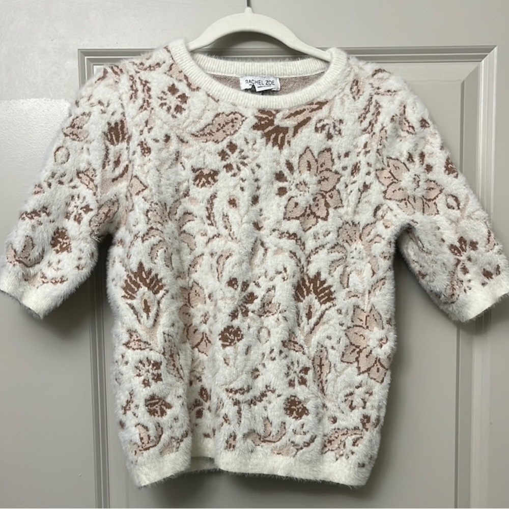 NWT Rachel Zoe Cream and Brown Patterned Sweater